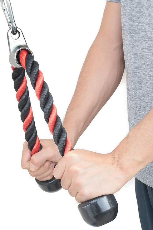 Tricep Rope 27 & 36 Inches - 2 Colors Fitness Attachment Cable Machine Pulldown Heavy Duty Coated Nylon Rope