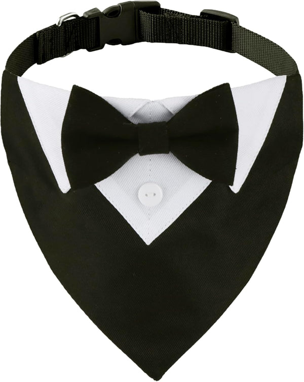 ADOGGYGO Formal Dog Tuxedo Wedding Bandana Collar with Bow Tie, Adjustable Dog Bowtie Collar for Small Medium Large