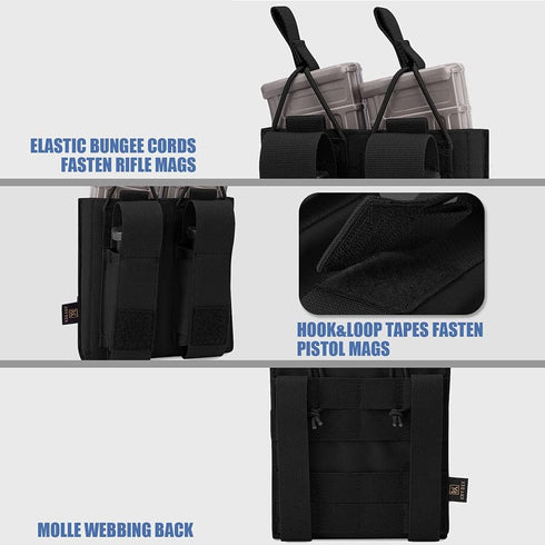 KRYDEX Open-Top Mag Pouch for 5.56 .223 Magazine with 1911 HK45 Glock 9mm Pistol Mag Pouch