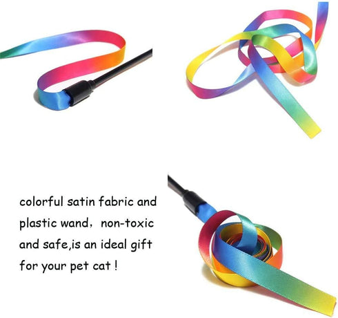KABASI Cat Wand Rainbow Toy, 3 Styles Interactive Cat Toys, Colorful Sounding Toys, Rainbow Ribbon Wand for Kittens