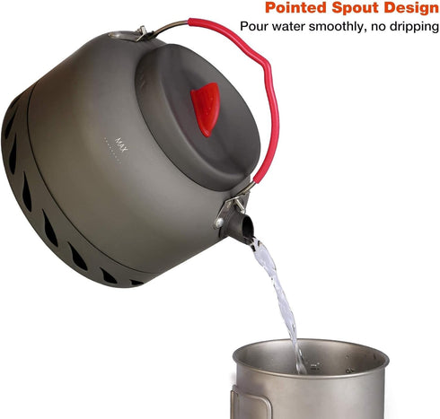 REDCAMP 1.4L Outdoor Camping Kettle with Heat Exchanger, Lightweight Aluminum Tea Kettle with Carrying Bag