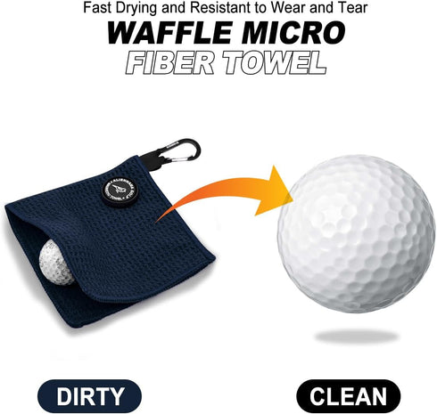 Small Magnetic Golf Towel, Microfiber Waffle Design with Clip, Industrial Strength Magnet for Golf Bags and Carts