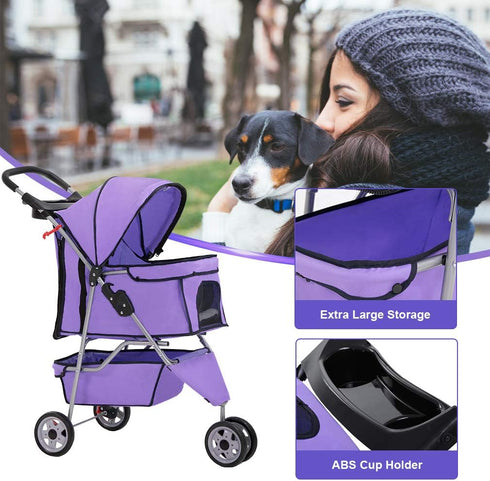 BestPet 3 Wheels Pet Stroller Dog Cat Cage Jogger Stroller for Medium Small Dogs Cats Folding Travel Carrier with Cup