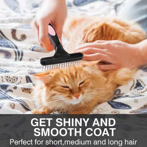 Pet Grooming Rake Comb for Dogs & Cats - Double Row Pins for Shedding, Dematting, Safe Grooming & Deshedding Brush