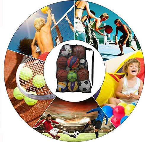 Heavy Duty Sports Ball Bag, Extra Large Drawstring Mesh Ball Bags for Coach, Adjustable Strap for Soccer, Basketball,