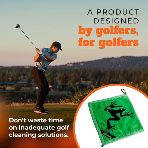 Frogger Amphibian Golf Towel with Wet and Dry Technology, Green - Accessory for Men & Women with Carabiner Clip