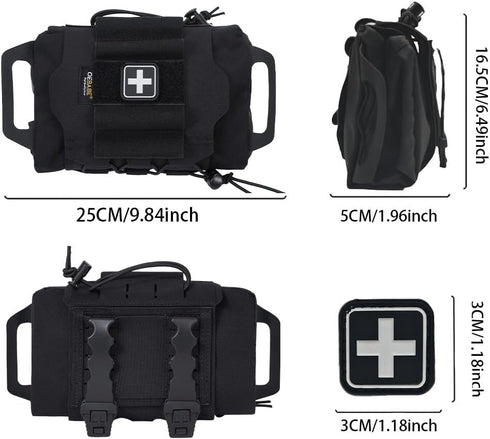OEBABE Tactical IFAK Pouch MOLLE Trauma Kit Holder Rapid Tear-Away First Aid Belt Pouch Durable Two Piece Deployment