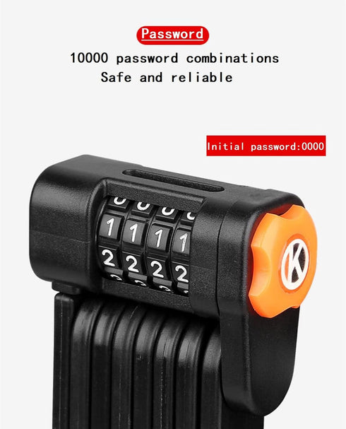 Mountain Bike Code Lock, Folding Bike Lock with 4 Password Anti-Theft, Heavy Duty Security Chain Lock