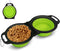 Collapsible Silicone Cat and Dog Travel Bowls, 2 in 1 Foldable Pet Feeding and Watering Dish with Carabiner (Green)
