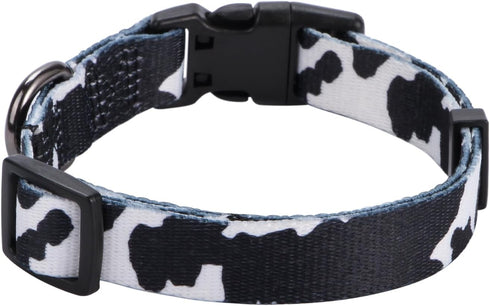 Rhea Rose Cow Print Dog Collar, Animal Pattern in White and Black for Large Dogs