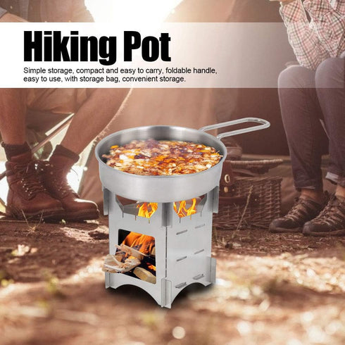 Outdoor Mountaineering Pot, Portable Camping Cooker with Foldable Handle for Hiking and Camping