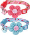 Blueberry Pet Pack of 2 Adjustable Breakaway Cat Collars, Lovely Cherry and Floral Prints with Flower & Bell, Neck