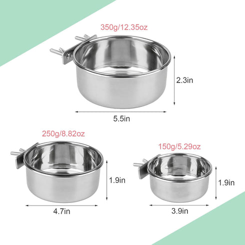 Hypeety Stainless Steel Food Water Bowl for Pet Bird Crates, Cages, Coop, Dog, Cat, Parrot, Rabbit (Medium, 4.7 * 2.1in)