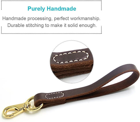 FAIRWIN Leather Short Dog Leash 12" - Traffic Lead Leash for Large Dogs Training and Walking (Width: 3/4") (Brown)