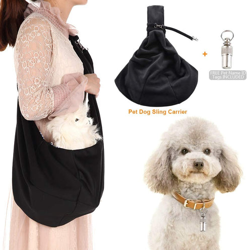 Pet Dog Sling Carrier, Small Dog Cat Travel Bag with Adjustable Strap, Hands-Free Papoose Bag, Black (up to 12 lbs)