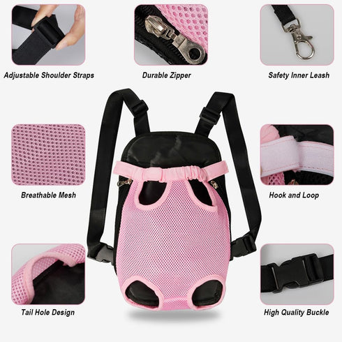 FEimaX Dog Carrier Backpack, Adjustable Hands-Free Travel Bag for Small Medium Dogs and Cats (Small, Pink)