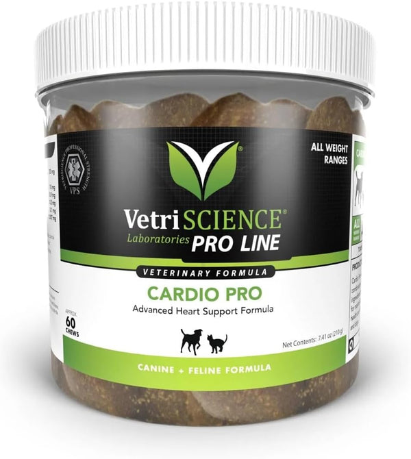 VetriScience Cardio Pro, 60 Chews - Heart Health Support for Dogs & Cats, Blood Flow & Energy Support Formula
