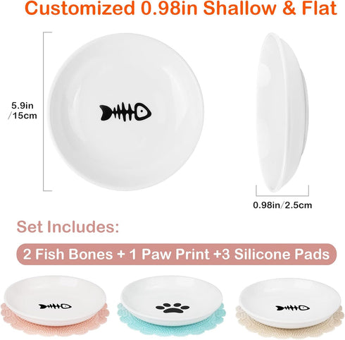2024 NEW Anti Whisker Fatigue Cat Bowls Set, Healthy Ceramic Flat Cat Food Bowl for Indoor Cats