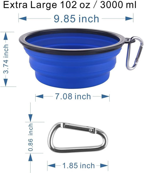 Extra Large Collapsible Dog Bowl, XL Travel Dog Bowl, 102oz Portable Collapsible Traveling Bowls with Carabiner for