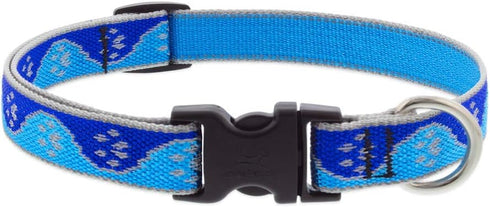 Lupine Reflective Dog Collar - 3/4" Wide Blue Paws, Adjustable from 13" to 22"