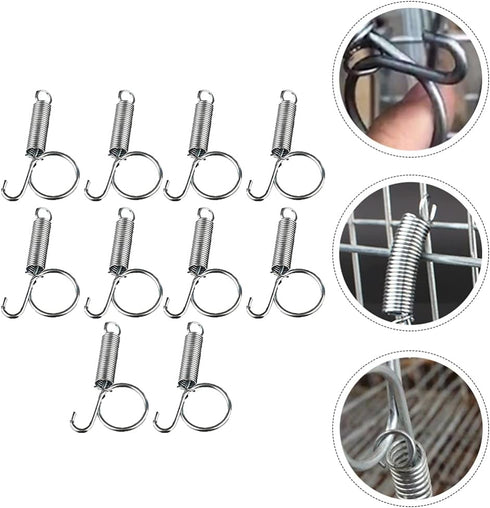 10PCS Metal Finger Spring Latch Hook for Fixing Pet Cage Door for Rabbit Cages, Bunnies, Hamsters