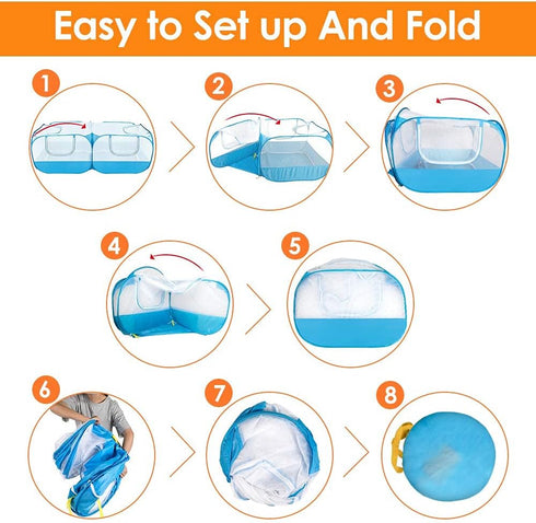 4 Lukovee Small Animals Playpen, Chicken Pen with Escape-Proof Detachable Bottom & Zipper Doors, Breathable Foldable