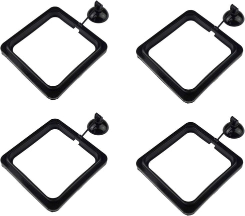 4 Pack Aquarium Fish Feeding Ring, Floating Food Feeder with Suction Cup, Square Shape, Black