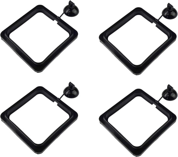 4 Pack Aquarium Fish Feeding Ring, Floating Food Feeder with Suction Cup, Square Shape, Black