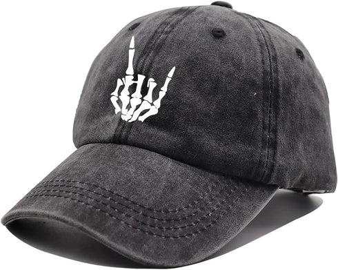 Skeleton Hand Hat, Skull Finger Baseball Cap Adjustable Washed Distressed Denim for Men Women