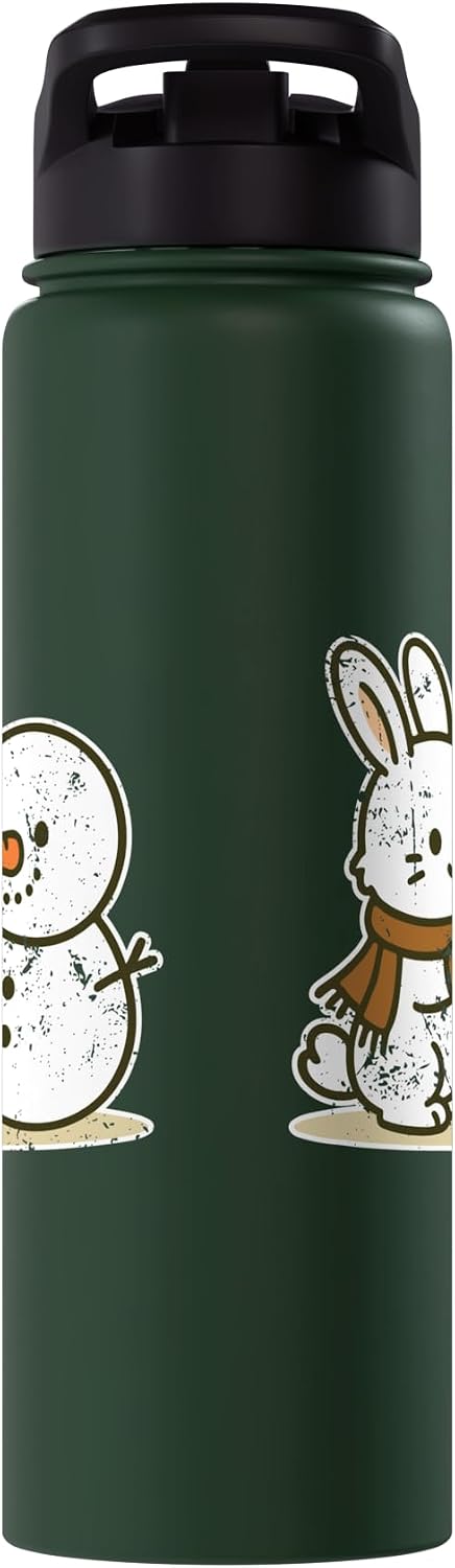 bunny snowman carrot winter cute wintertime Bunny Building Snowman With Carrot Stainless Steel Insulated Water Bottle