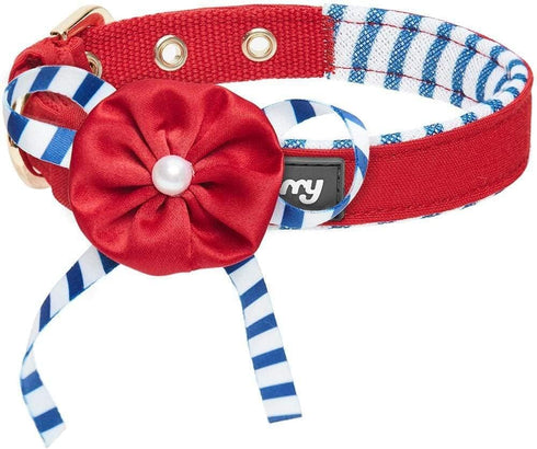 Blueberry Pet Adjustable Dog Collar, Bon Voyage Sea Lover in Timeless Red, Neck 17-20.5", for Large Breed