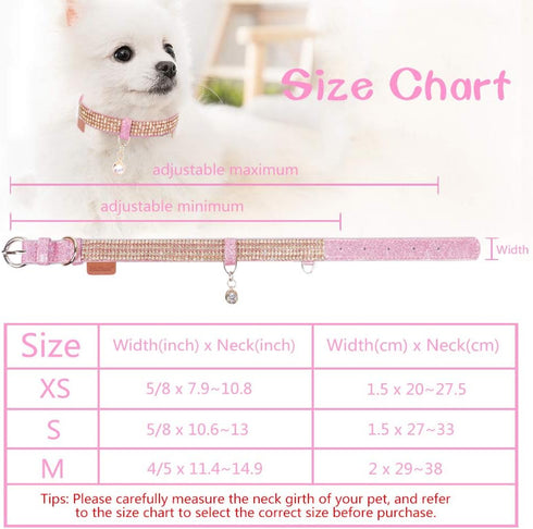 PetsHome Bling Rhinestones Cat Collar, Premium PU Leather with Pendant Adjustable Collars for Big Cat and Small to