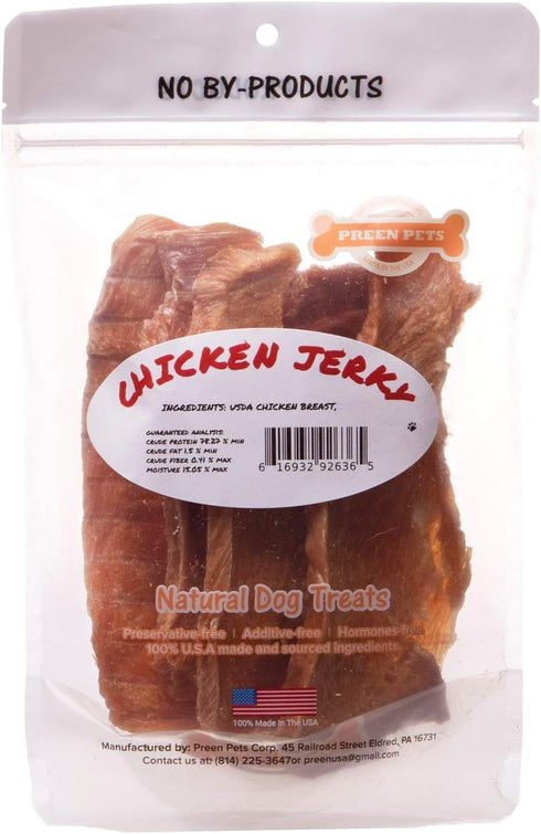 Preen Pets Chicken Breast Jerky Dog Treats - 100% USA Lean Chicken Breast (1 Pound)