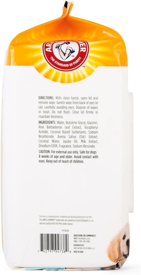 Arm & Hammer Gentle Puppy Bath Wipes, Coconut Water, Tearless Cleaning Wipes for Pets, 100 Count, 3 Pack