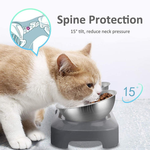 Stainless Steel Cat Food Bowl - 15-Angle Ergonomic Design Reduces Vomiting