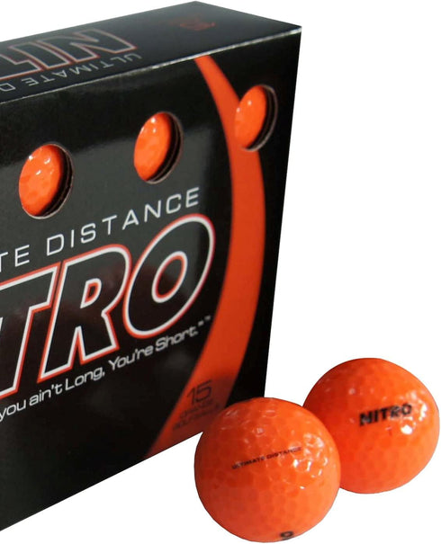 Long Distance High-Durability Golf Balls, 15PK, Nitro Ultimate Distance, Titanium Core, USGA Approved - Orange