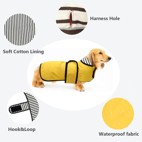 Dachshund Raincoat - Waterproof Corgi Raincoat for Dachshunds, Weiner Long Back Breeds with Reflective Stripe, Great