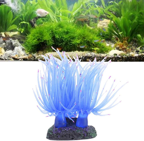 TEHAUX Artificial Fish Tank Decoration - Silicone Soft Coral Fake Sea Anemone Ornament (Blue)