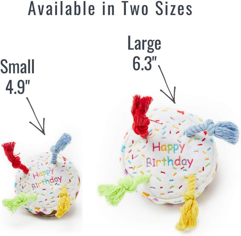 PET LONDON Dog Birthday Cake Squeaky Toy - Soft Plush with Rope Candles in Bright Colors for Dog Birthday Celebrations