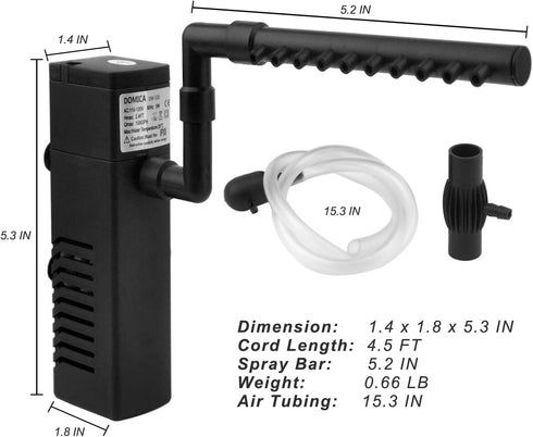 Internal Aquarium Filter 100GPH, 5W Power Filter with Aeration System for 5 to 15 Gallons Fish Tank