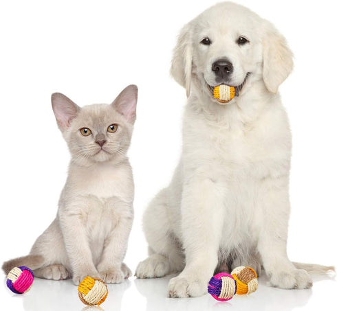 Weewooday 6 Pieces Cat Toy Ball, Sisal Ball Interactive Rolling Scratch Cat Toy (Random Color)