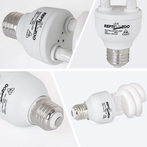 REPTIZOO Energy Saving Lamps UVB Bulb - Spiral Compact 15 Watts UVB 10.0 for Reptiles