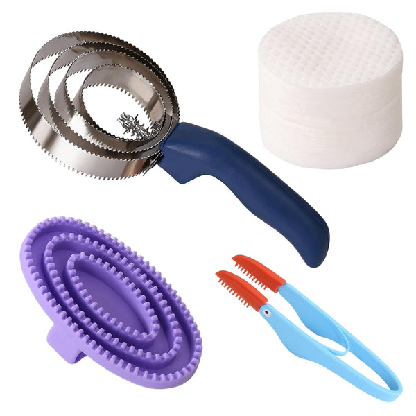 PHLYSFZ Curry Comb Kit, 4 Ring Curry Comb, Rubber Brush, Tear Stain Wipe