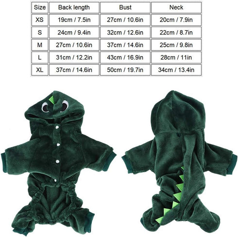 Adorable Dinosaur Dog Costume, Funny Puppy Halloween Apparel, Small Pet Outfit for Winter Dog Clothes