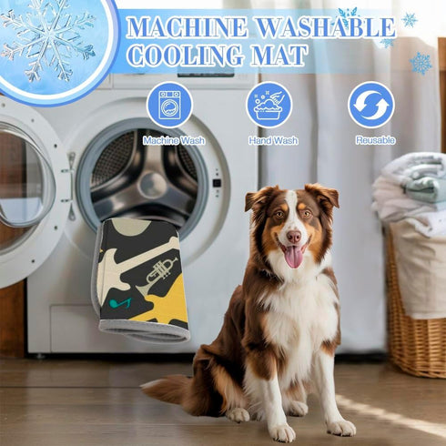 Generic Summer 28" X22" Cooling Pet Mat Ice Silk Dig Cooling Mat Musical Note Prints Dog Bed Washable Pet Pad Mats