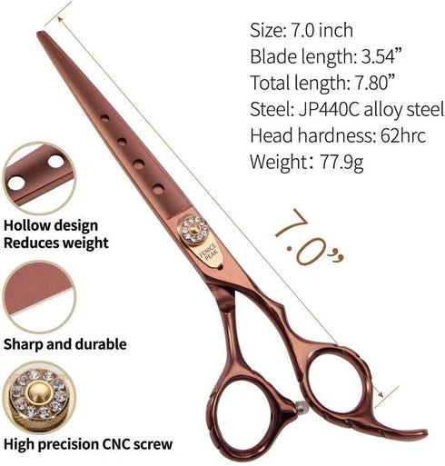 Fenice Peak Dog Grooming Scissors, Professional Trimming Shears for Dogs and Cats, 440C Stainless Steel (7'')