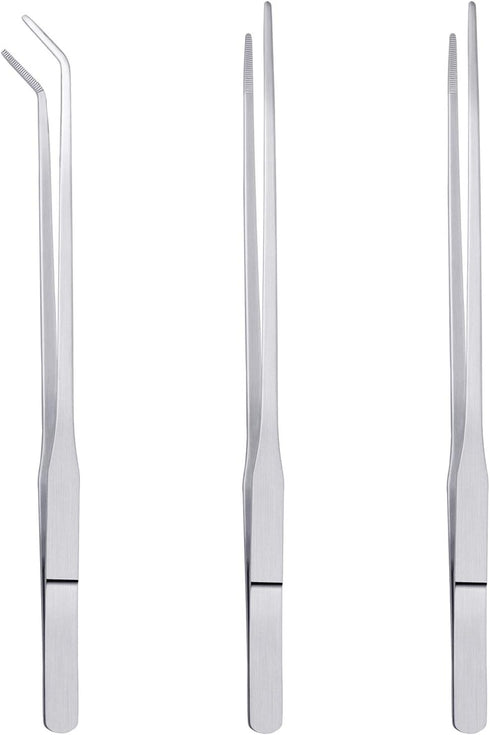 3 Pcs Aquarium Tweezers, Stainless Steel Feeding Tongs Set, Long Handle Reptile Feeding Tongs for Aquatic Plants