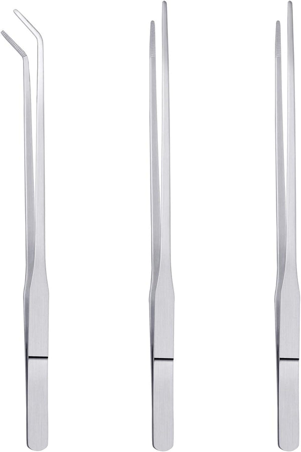 3 Pcs Aquarium Tweezers, Stainless Steel Feeding Tongs Set, Long Handle Reptile Feeding Tongs for Aquatic Plants