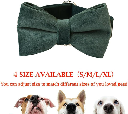 Adjustable Dog Collar with Bow Tie, Velvet Pet Collar for Small Medium Large Dogs and Cats, Neck 10.6-16.1 Inches