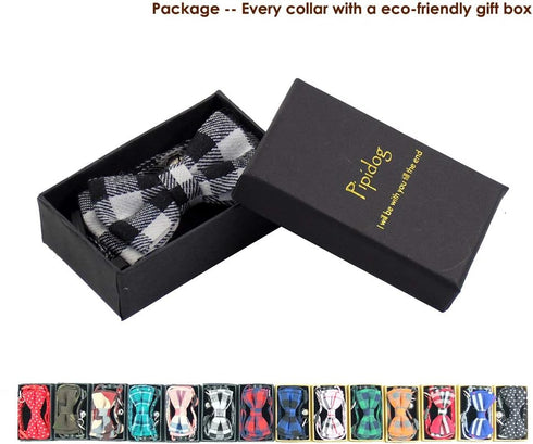 Cat Collars Breakaway with Bell and Bow Tie, Adjustable Safety Plaid Design for Kittens (6.8-10.8in) - Black Plaid